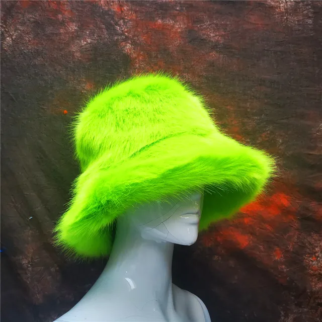 Warm Rainbow Faux Fox Fur Basin Cap 