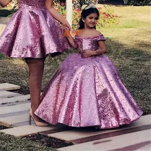Long Baby Girl Corset Pink Sequin Birthday Princess Dresses Flower Girl Dress First Communication Dress 2021