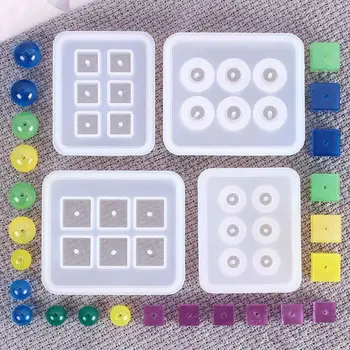 

4Pcs Handmade 12mm 16mm Round Square Beads With Holes Resin Molds Gemstone Beads Resin Casting Mold Jewelry Making Tools