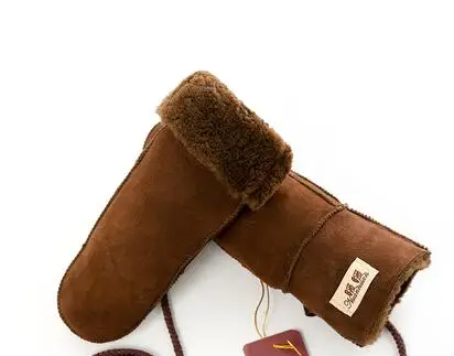 Мужские осенне-зимние толстые теплые цельные шерстяные меховые кожаные перчатки зимние брендовые шерстяные меховые варежки R2217 - Цвет: women coffee