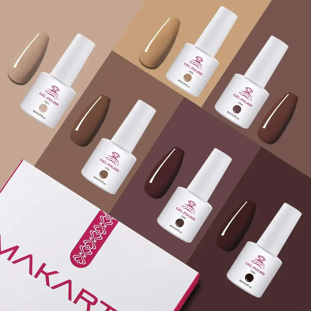 Makartt Комплект гель лаков для ногтей 6pcs УФ классический коричневый цвет Базовое