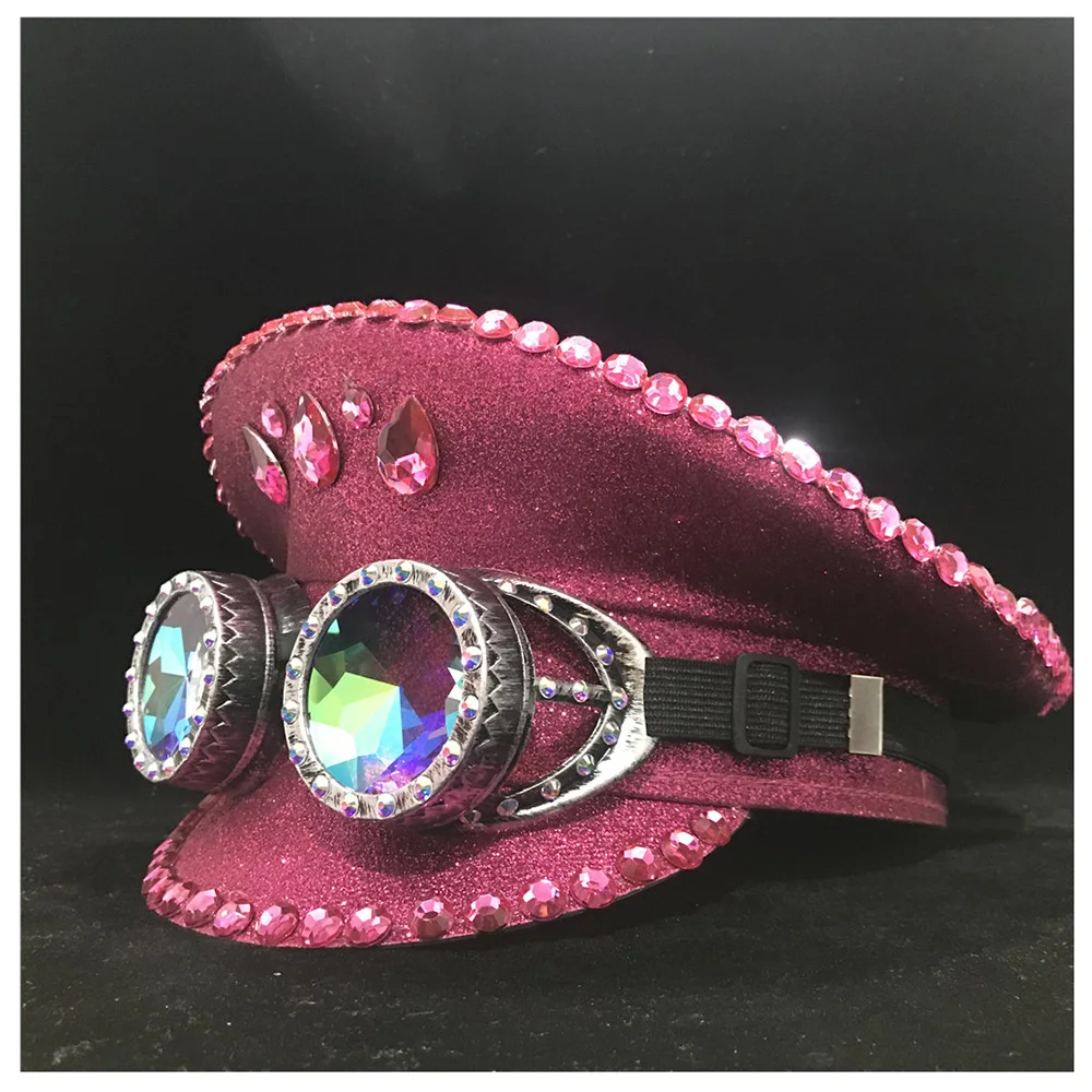 Pink Стимпанк Женская модная розовая полицейская шляпа с металлическими классами для выступлений военная шляпа капитан шляпа Клубная шляпа - Цвет: Pink