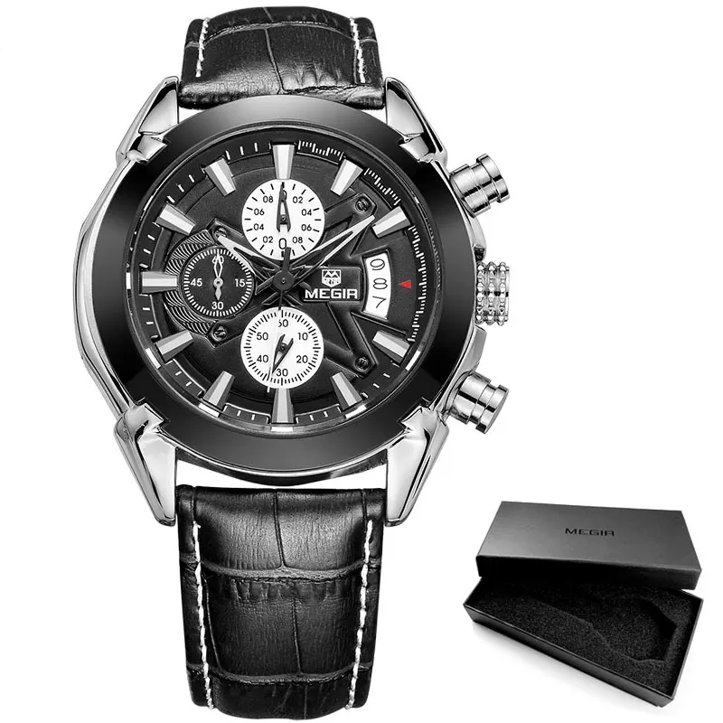 Мода кожа спорт часы для мужчин хронограф наручные часы мужчины армейский стиль - Цвет: M2020 Black