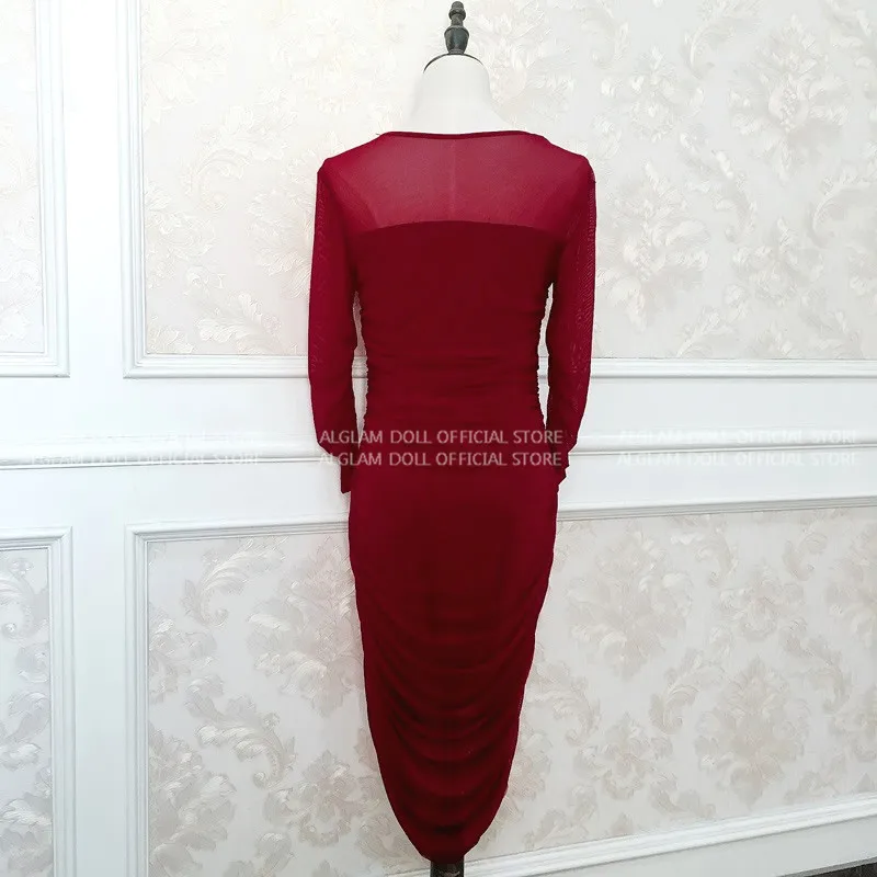 2020 осень длинный рукав Wrinked Vestidos облегающее сексуальное бордовые Клубные
