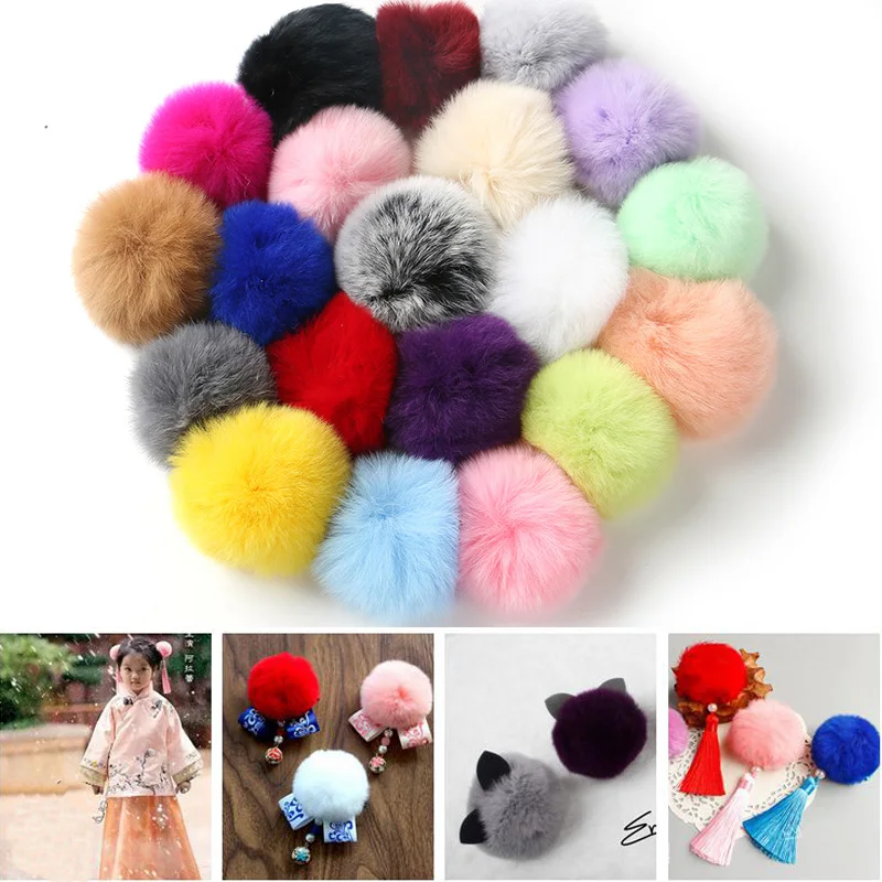 Pompom Rex Rabbit Hair Plush Ball Lace Patch Applique Material Children's Hair Bag DIY Keychain Accessories 6CM craft supplies pom poms craft supplies fluffy ball accessories