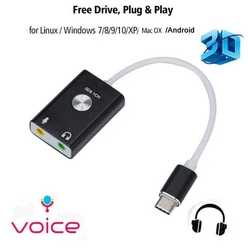 

HIFI Magic 3D 9.1 External USB Type C Sound Card for Macbook Pro USB C 3.5mm Audio Jack Headphone Mic Adapter USB-C Sound Card
