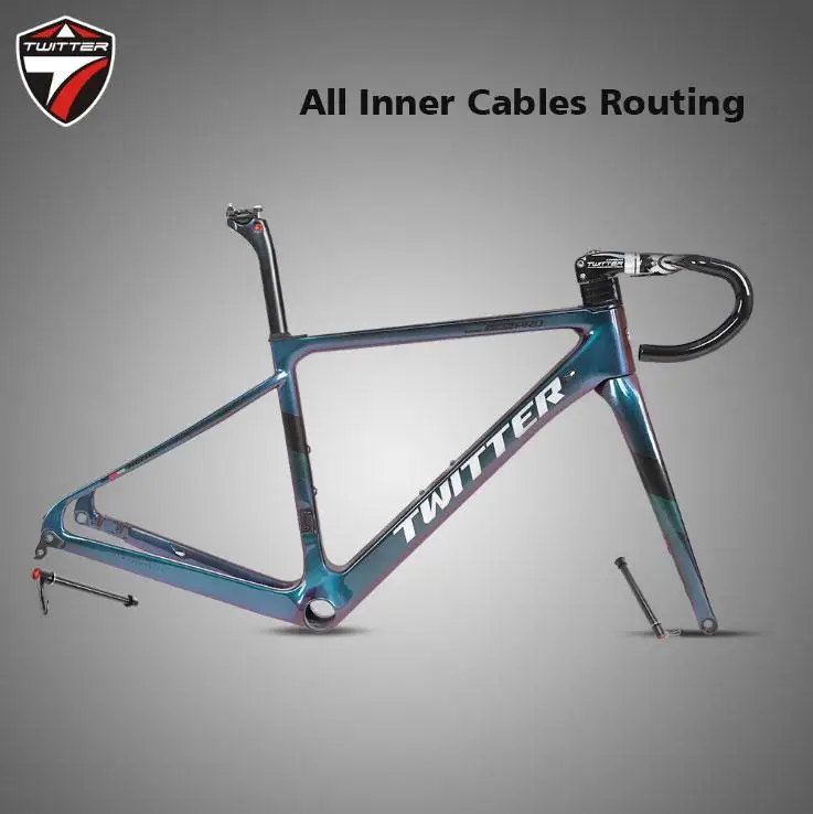 

Carbon Road frame TWITTER STEALTHpro 700C Disc Brake Thru axle 12-142 Bicycle Frameset Discolored with Inner Cables Handlebar