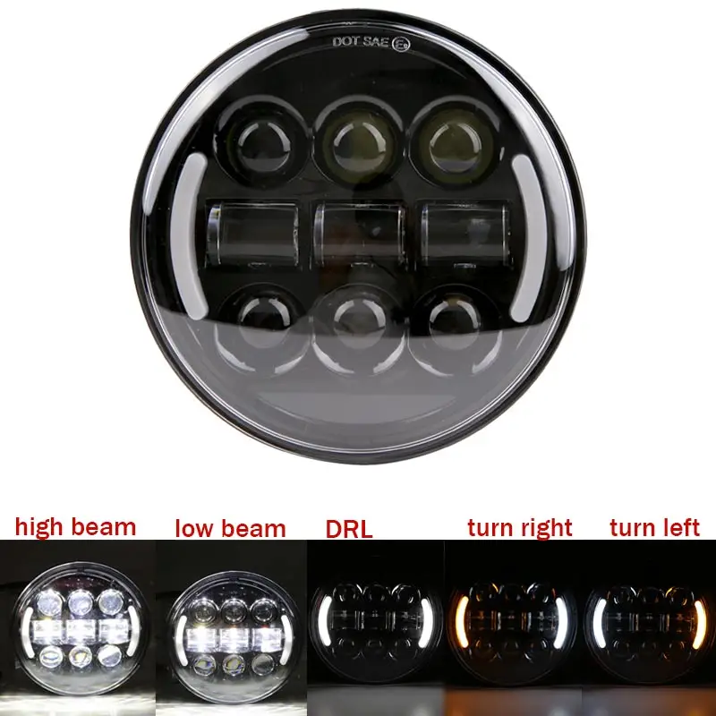 signal light motorcycle 5.75 Inch Black Halo Angel Eyes LED Headlight For Harley Sportster 1200 883 Street 500 750 5-3/4" Projector Round Headlamp motorcycle underglow lights