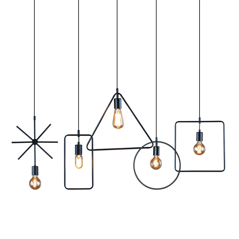 Retro Industrial Hemp Rope Chandelier Bar Restaurant Loft Restaurant Cafe Iron Geometry Living Room Decor Chandeliers