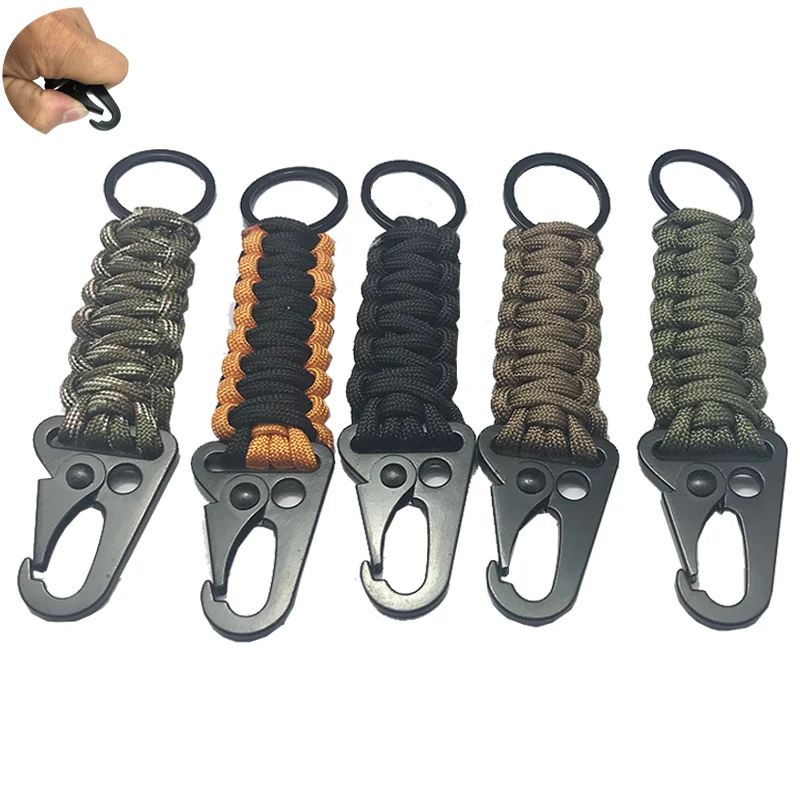 Stainless Steel Carabiner Emergency Keychain Hiking Camping Outdoor Tool 550Ibs Paracord Rope Keychain Survival Kit Cord Lanyard