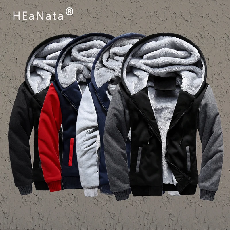 

2019 Winter Fleece Thick Hoodies Men Zipper Hooded Coat Brand Mens Tracksuit Sweatshirt Bomber Jackets Warm Hoody Clothes Male
