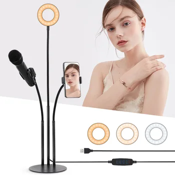 

3 in 1 3.5inch LED Ring Light USB Dimmable LED Selfie Ring Light with Phone Holder Micophone Holder For Makeup Video Live Studio