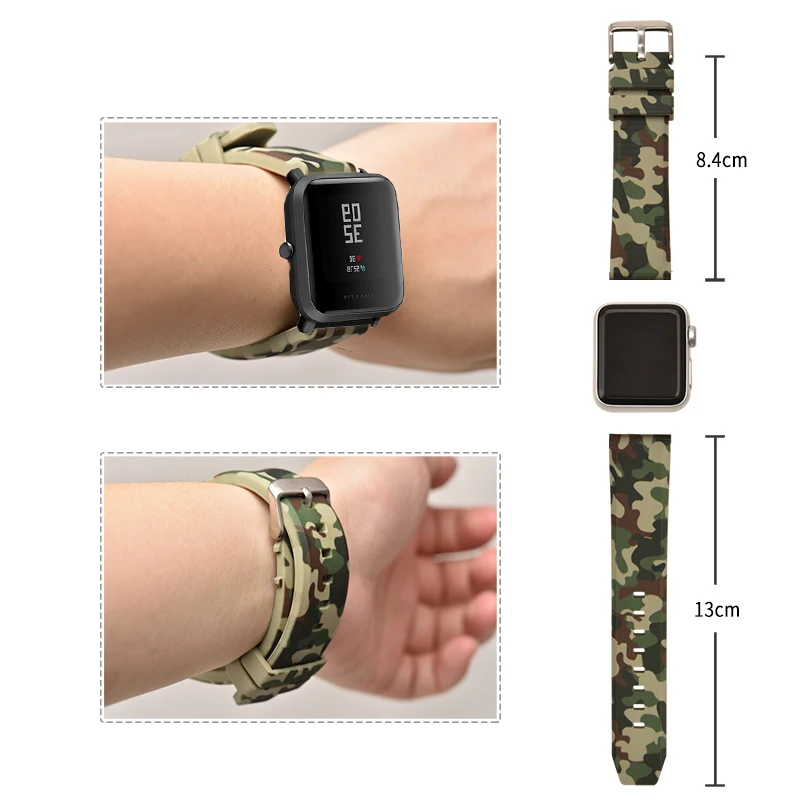 Камуфляжный силиконовый ремешок для Xiaomi Huami Amazfit Bip BIT PACE Lite, Молодежные умные часы, сменные браслеты на запястье для Amazfit Bip