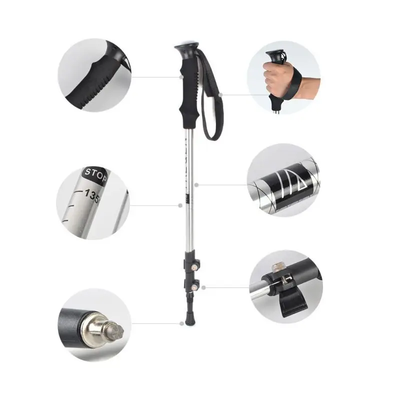 Белый Lightweight Shock-Absorbent Hiking Walking Running Sticks Natural Cork Grips Quick Lock Walking Stick T-handle - Цвет: Белый