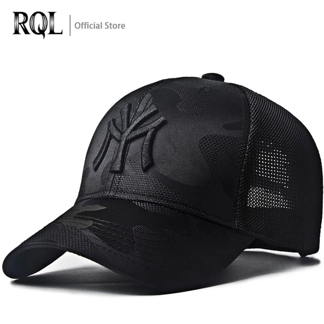 Men's Black Baseball Cap Embroidery Totem Military Camouflage Trucker Hat New Hip Hop Luxury Summer Sun Male  Sport Mesh Brand half mesh