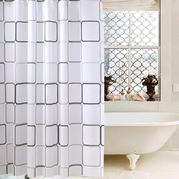 

PEVA Square Plaid Waterproof Shower Curtain Mildew-Proof Large Square Mildew Bathroom Curtains with Hooks Copper Buckle