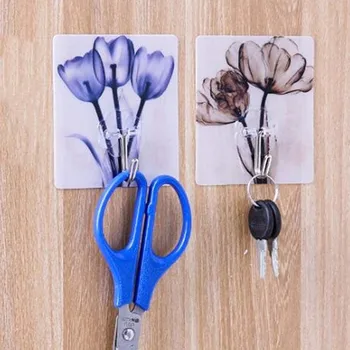 

Small Fresh Sticky Holder Flower Pattern Self Adhesive Wall Door Hooks Hanger Bag Keys For Bathroom Kitchen Decor High Quality