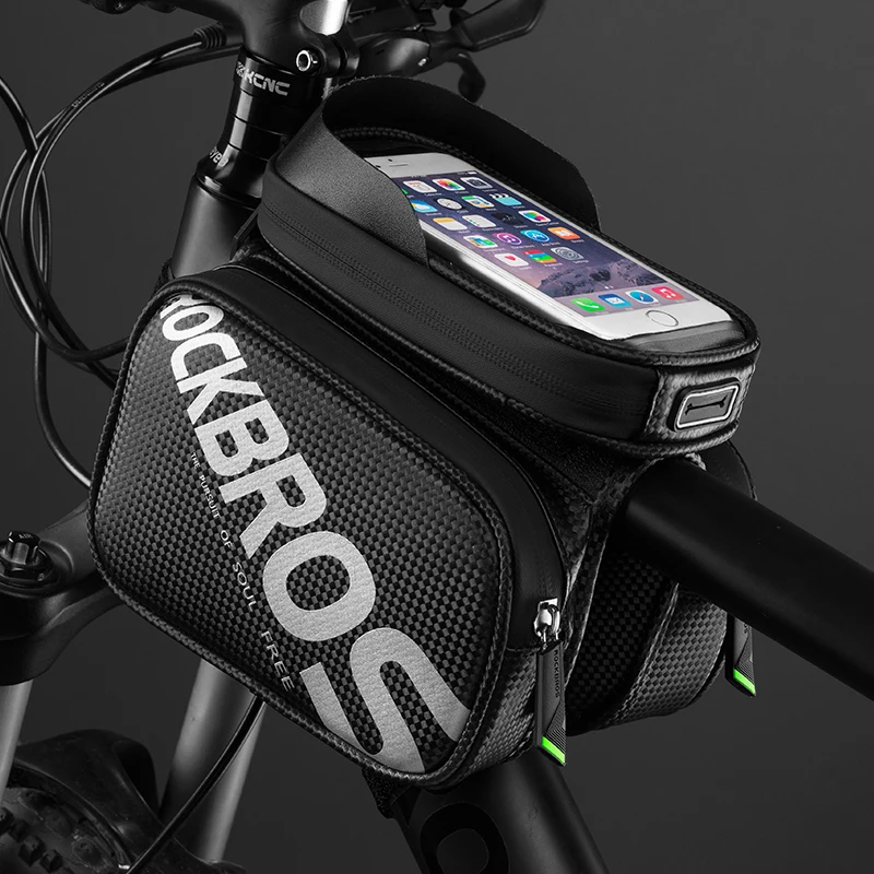 ROCKBROS 6.2 Inch Bicycle Front Frame Top Tube Bag Waterproof TPU Touch Screen MTB Road Bike Bags Cell Phone Bicycle Cycling Bag