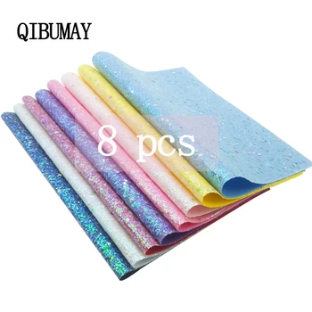 

QIBU Wholesale 8pcs Chunky Glitter PU Leather Fabric Handbags Shoes Materials A4 Size DIY Hair bow Accessories Synthetic Leather