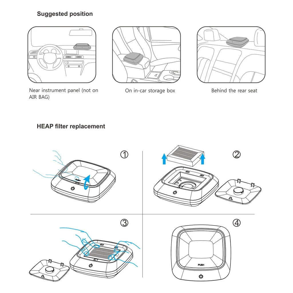 Car Air Purifier Formaldehyde Smoke Odor Bacteria Purification Device Freshener HEPA Filter Cleaner Remove Smoke
