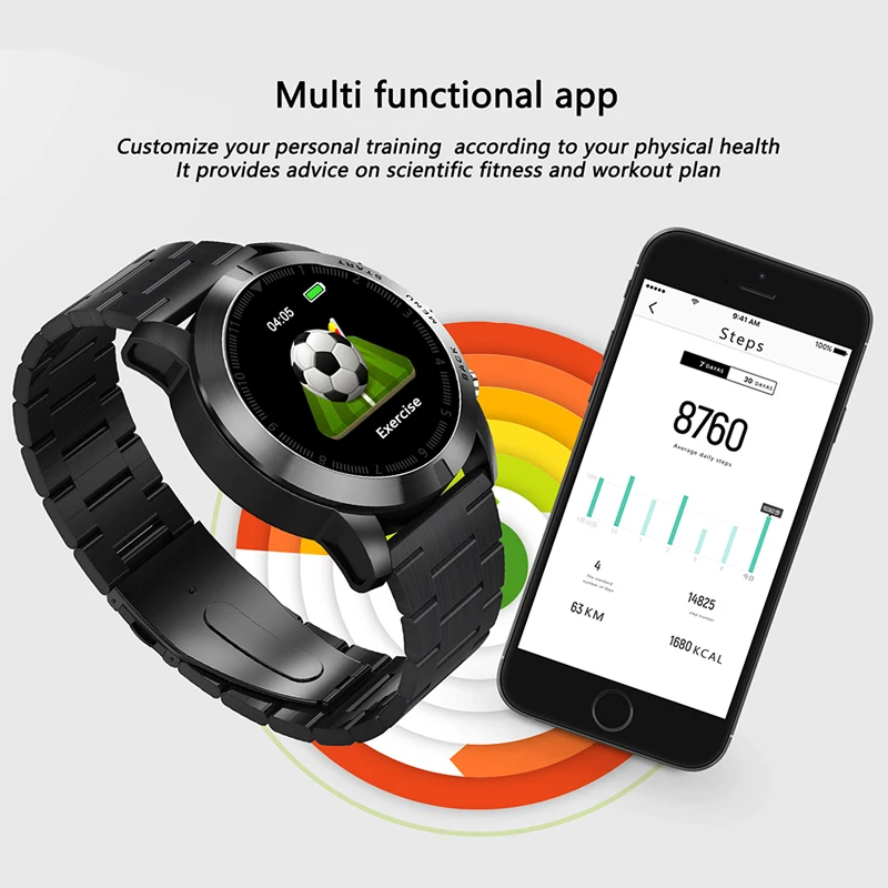 ESEED S10 Smart Watch men 1.3 inch screen IP68 Waterproof Bluetooth 4.2 Smartwatch Heart Rate Sport metal band Watch for Android