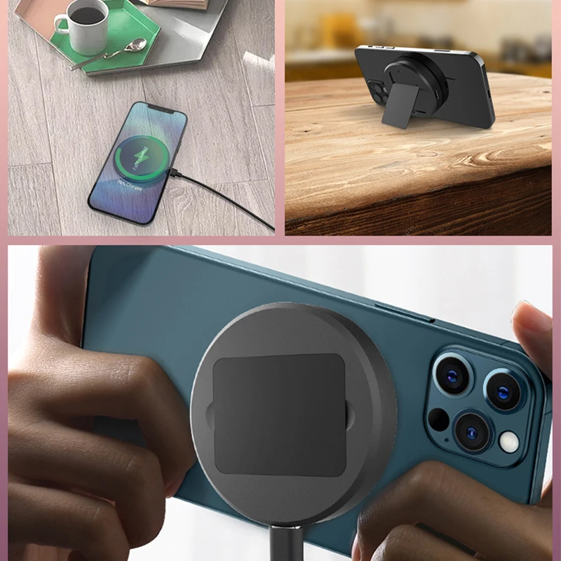 Cargador inalámbrico con soporte integrado magnético, almohadilla de carga inalámbrica con imán, de Metal, para Iphone 13/12, Airpods, 15W - Imagen 4