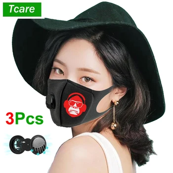 

3Pcs/Lot Face Cover with Breathing Valve Washable Anti Dust Reusable Mouth Protection from Pollen Dust Pet Black Sponge Mask