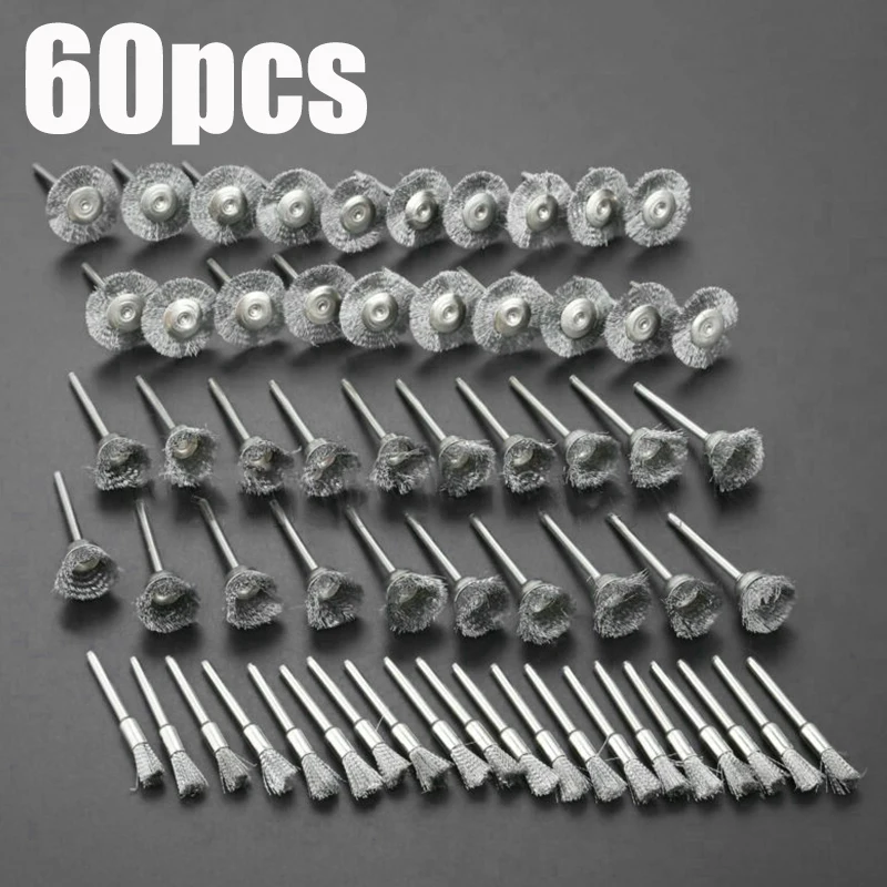 Steel Wire Wheel Brushes 60Pcs 3mm Shank For Metal Rust Removal Polishing Drill Rotary Tool wire brush,drill brush