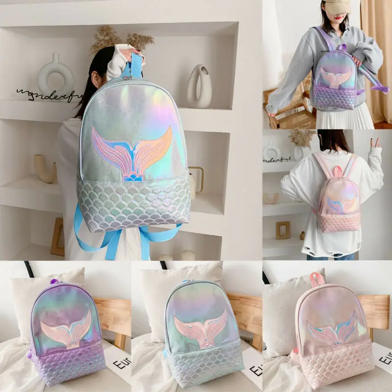 Mochilas de lentejuela sirena de piel sintética para mujer, bolso de hombro femenino brillante para estudiantes, adolescentes y niñas, novedad de 2020