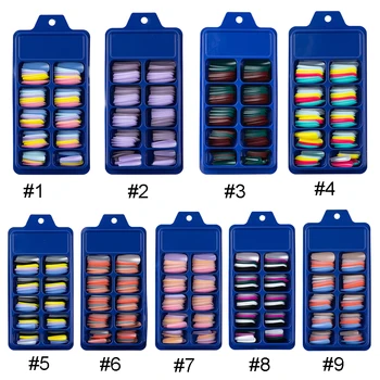 

100Pcs False Nails Multiple Solid Color Mixed Box Long Ballet Coffin Full Cover Nail Art DIY Acrylic False Nails In 10 Sizes