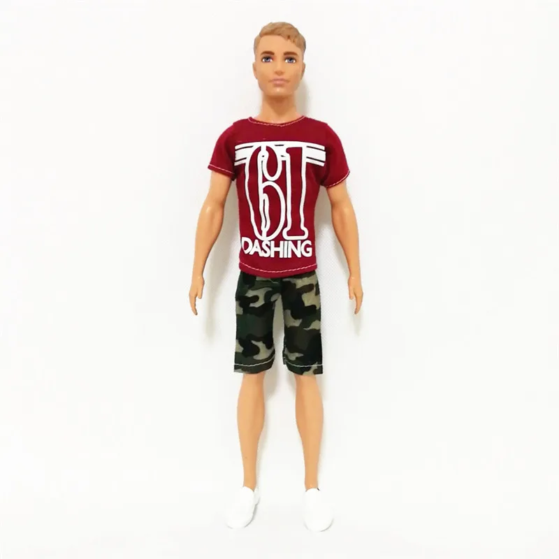 Белый Ken The Boy Friend Красная футболка камуфляжные штаны комплект forBarbie аксессуары для кукол игровой домик наряды костюм детские игрушки подарок - Цвет: Белый
