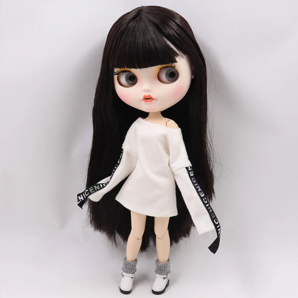 Ледяной обнаженный Blyth кукла No. BL0312 короткие темно-каштановые волосы резные губы открытый рот матовые индивидуальные лица соединение тела 1/6 bjd - Цвет: a set like pic