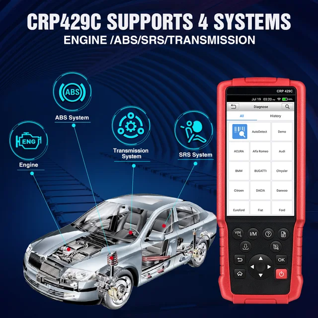 LAUNCH – outil de Diagnostic automobile CRP429C, Scanner pour moteur/AT/ABS/Airbag, 5000 + 12V, prise OBD2, X431 -2