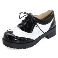 

AGODOR Size 34-43 New 2020 Vintage Black/White Round Toe Leather Oxfords Shoe Womens Ladies Lace Up Platform Brogue Creeper