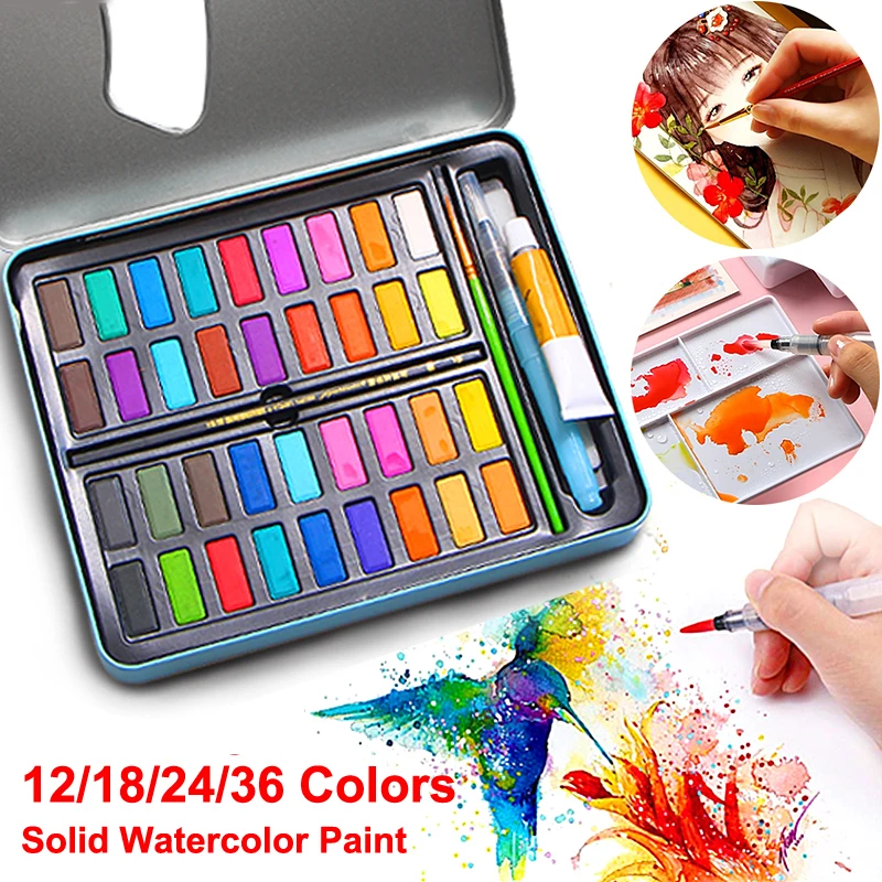 12/18/24/36 Color Solid Watercolor Paint Pigment Set Children Drawing with Brush Student Hand-painted Painting Art Supplies |