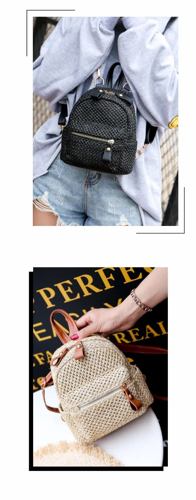 Соломенная Сумка 2019 Летняя мода новый стиль плетеная из растительного сырья рюкзак хипстер выдалбливают Рюкзак Универсальный женская