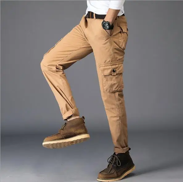 Брюки карго мужские брендовые карманы Pantalon Homme повседневные на молнии зауженный тактический брюки военные армейские мешковатые брюки мужские боковые карманы
