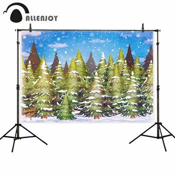 

Allenjoy Christmas Background Cloth Pine Tree Winterland Snowflake Cloud Blue Sky Photocall Decor New Year Festival Party Banner