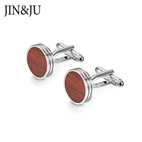 JIN& JU Новые запонки с деревянными элементами для мужчин прекрасный подарок манжеты пуговицы высокое качество круглые деревянные Запонки модные украшения с подарочной коробкой - Окраска металла: Cufflinks