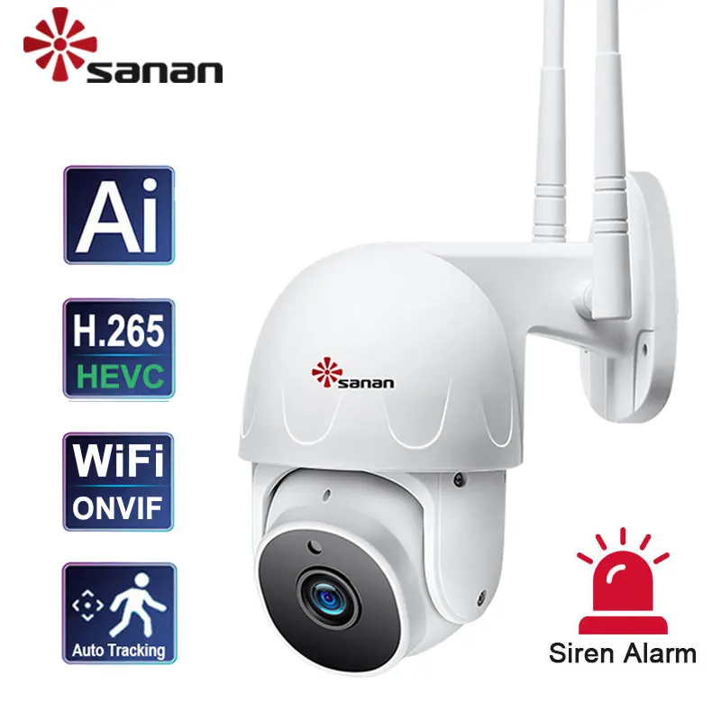 Sanan H.265 1080p ptz câmera ip ao ar livre wifi sem fio humanóide rastreamento automático alarme som onvif câmeras vigilância 4x zoom 30m noite