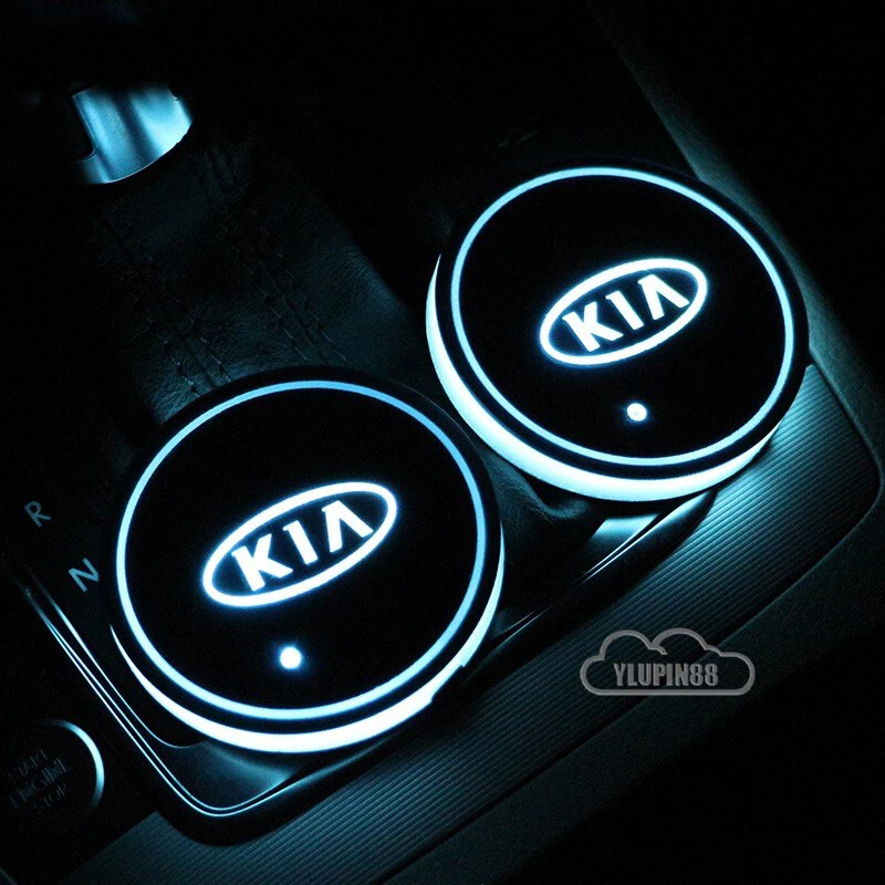 

2PCS USB Pad Luminous Light Fashion Car Anti Slip Water Coaster Mat for KIA K2 K3 K5 Sorento Sportage R Rio Soul Car Accessories