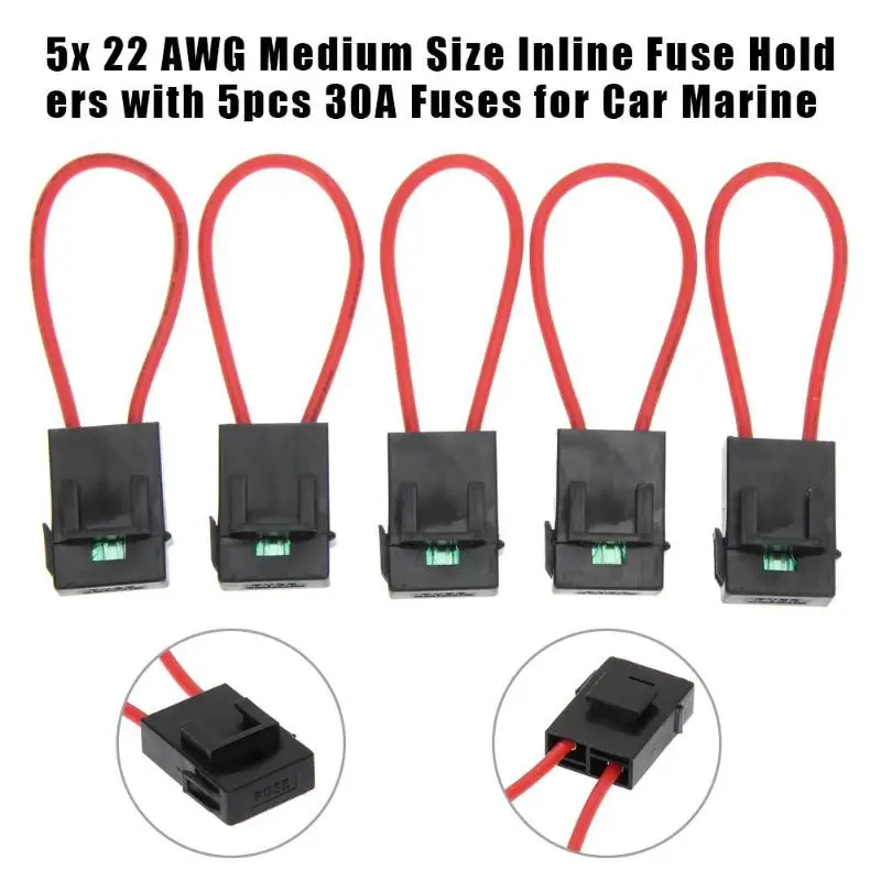 5pcs22 AWG Средний размер встроенные держатели предохранителей практичный и Прочный Простота портативный с 5 шт. 30A предохранители для автомобиля морской