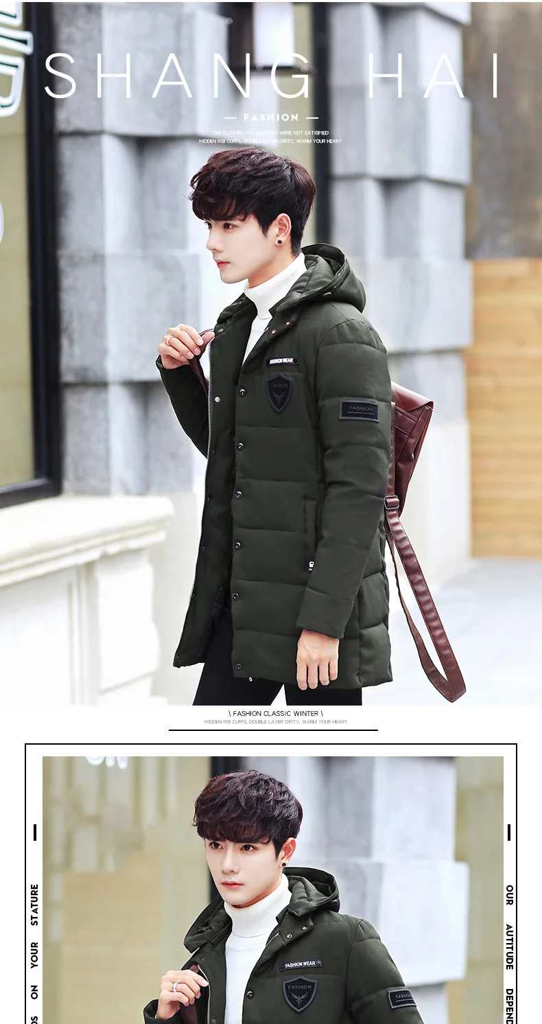 Cotton-padded Clothes Men's New Products Hooded Winter Cotton Dress Thick Korean-style Casual MEN'S Coat Mid-length Youth F