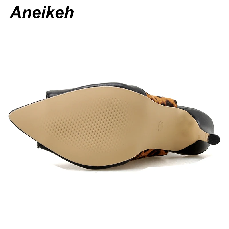 Aneikeh/Новые ботильоны с леопардовым принтом женская обувь на высоком каблуке пикантные женские ботинки «Челси» с открытым носком вечерние туфли на тонком каблуке Размеры 35-40