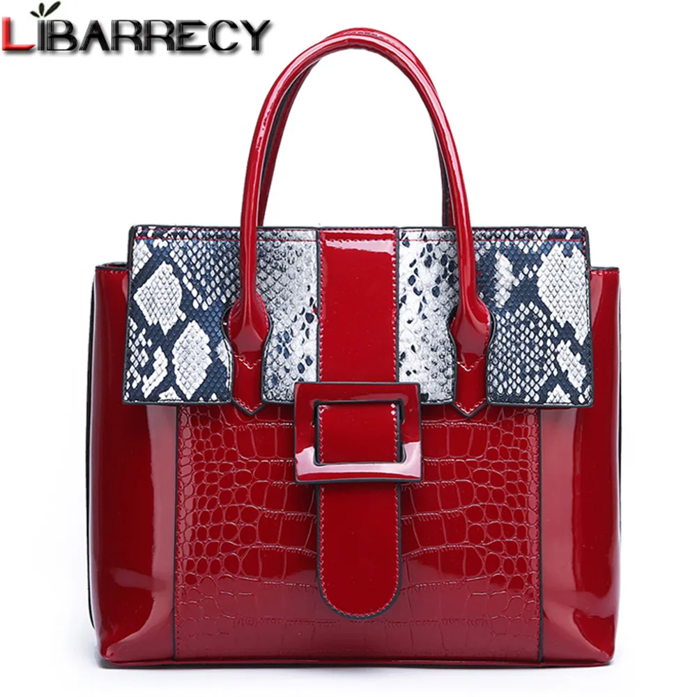 

Rivet Belt Buckle Serpentine Splice Totes Lady Luxury Handbags Women Bags Designer Patent Leather Vintage Shoulder Crossbody Bag