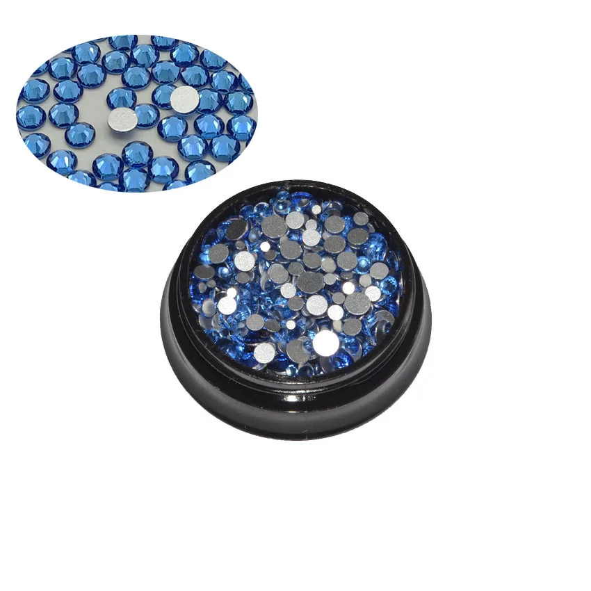 Light Sapphire 1 коробка, кристаллы, стеклянные стразы для ногтей, смешанные размеры, опаловые Стразы с плоской задней поверхностью для ногтей, аксессуары для ногтей, стразы, 3D украшения для ногтей - Цвет: Light Sapphire