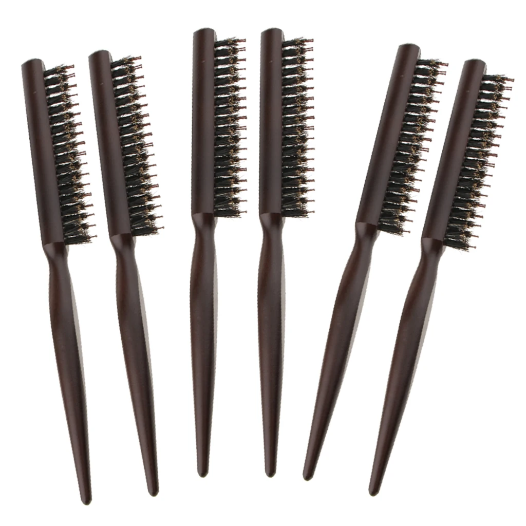 6Pcs 3 Rows Wood Natural Bristle Teasing Comb Brush Back Combing Brush 24cm