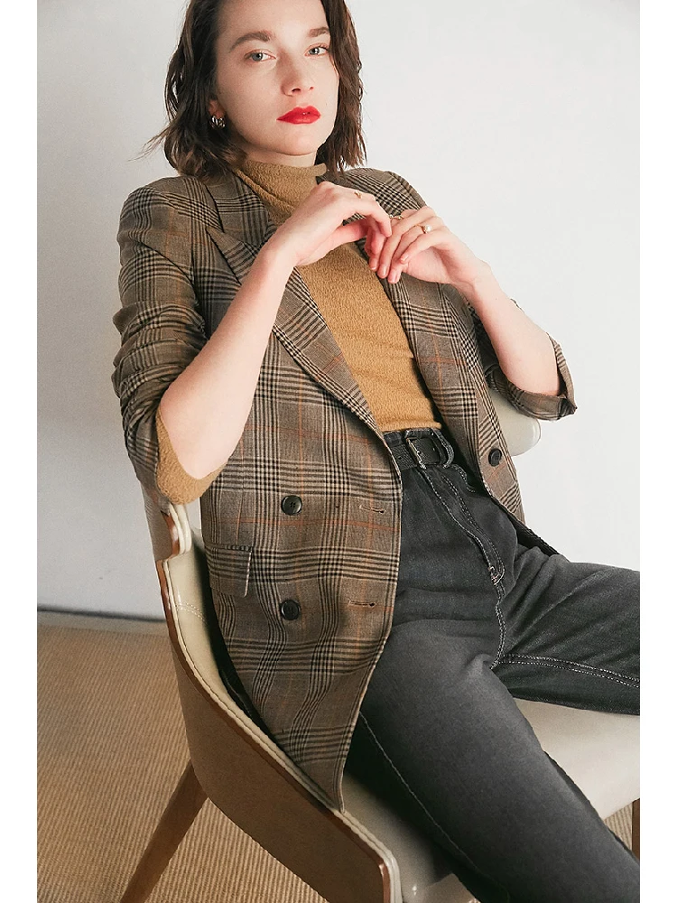 

Fall 2019 vintage plaid worsted wool blazer women