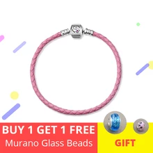 Горячая Распродажа 925 пробы Серебряный Очаровательный розовый кожаный браслет с красным CZ diy для модных ювелирных изделий женские аксессуары для девушек