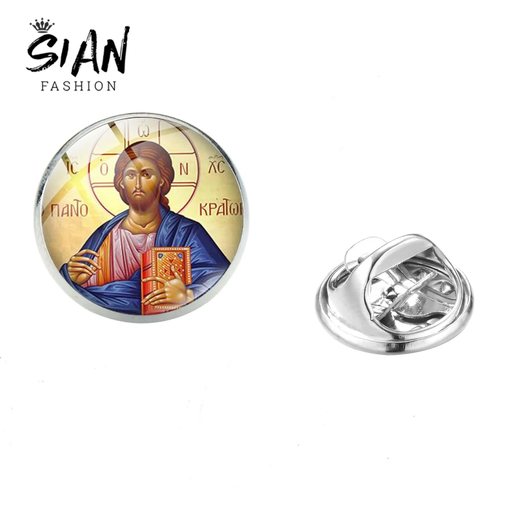 SIAN Vintage Jesus Christian Brooches Saint Cross Religious Symbol